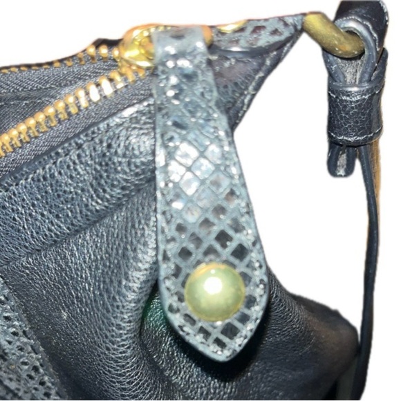 COACH Ashley Black Leather Python Trim Purse Shoulder Hobo Handbag F20104 - Picture 9 of 16